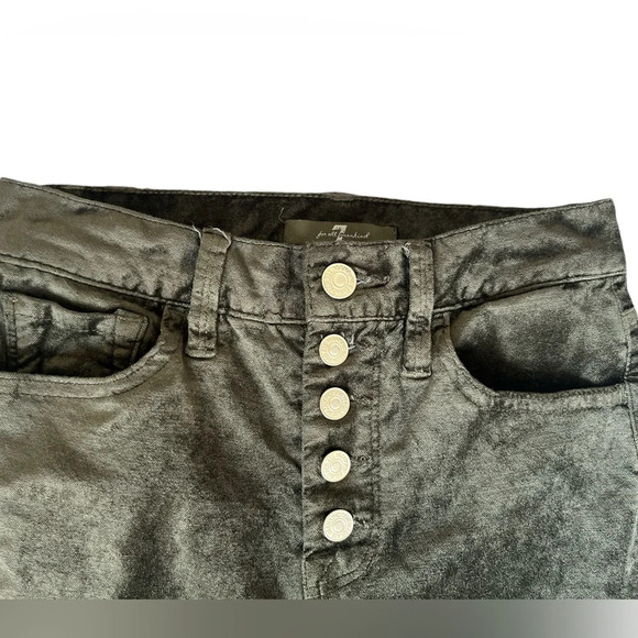 7 For All Mankind High Waist Velvet Ankle Skinny Jeans in Olive, Size 24 - Picture 3 of 6